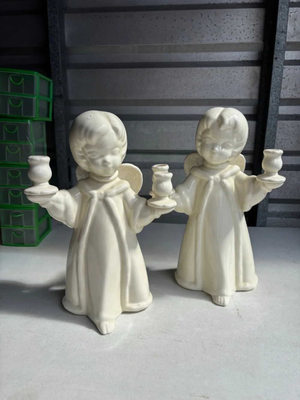 Set of 2 Vintage Ceramic ANGEL Dual CANDLE HOLDER - 13” Tall by 9